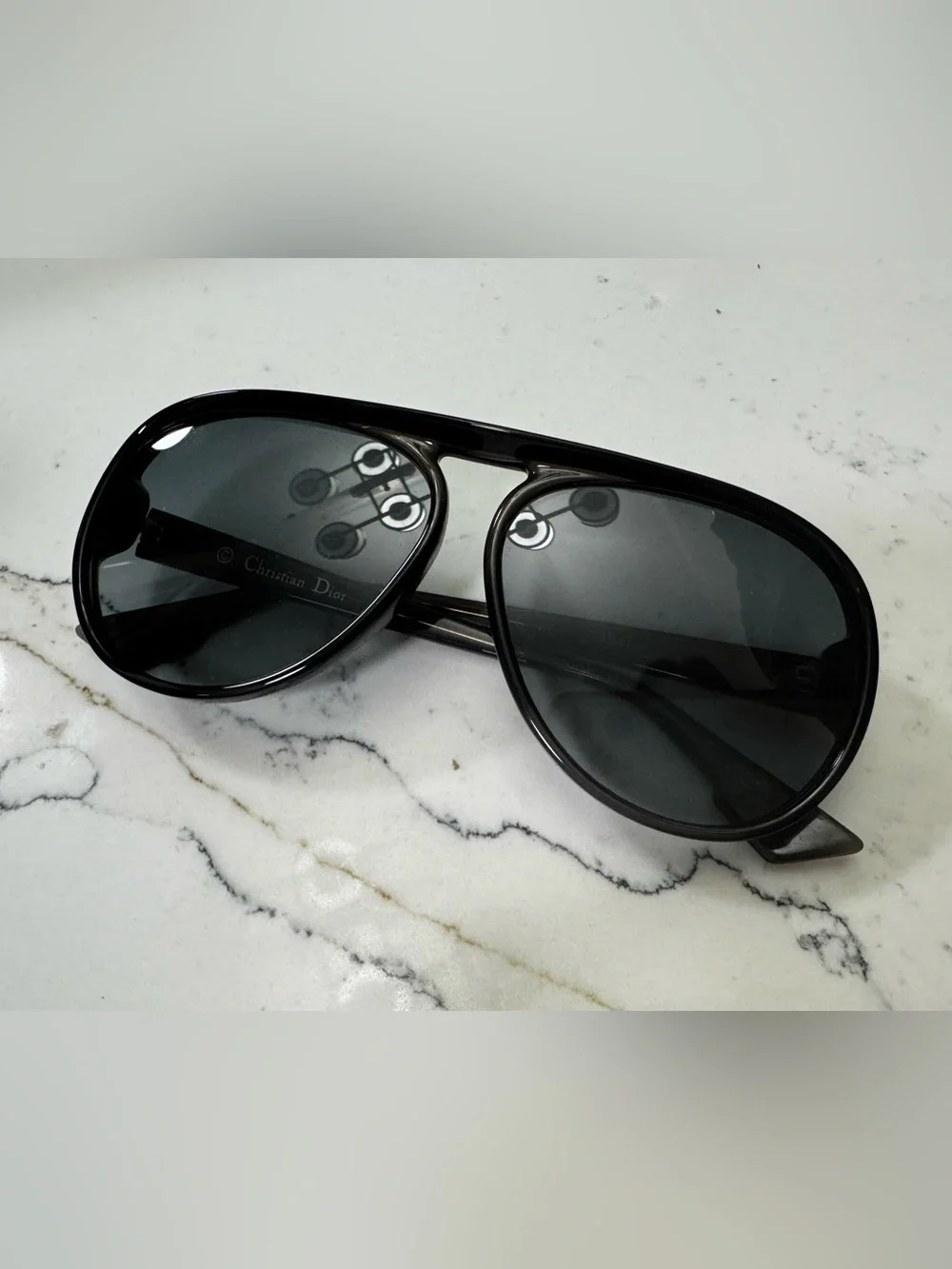 Christian Dior Lia Black Aviator Sunglasses with Gray Lenses